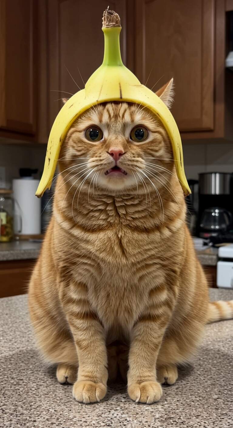 Funny Cat Profile Picture with a Banana Hat