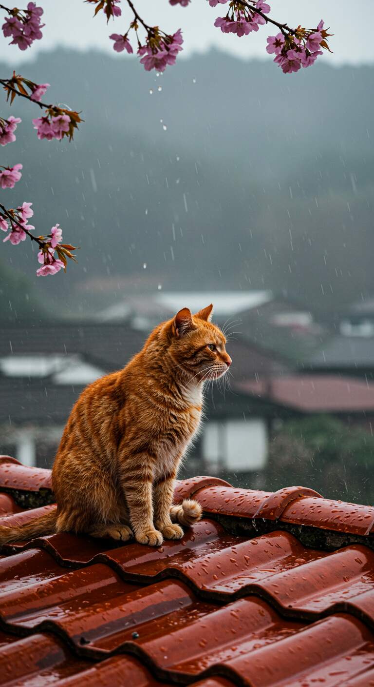 Cats in Spring Cats in Spring Rain on Rooftop